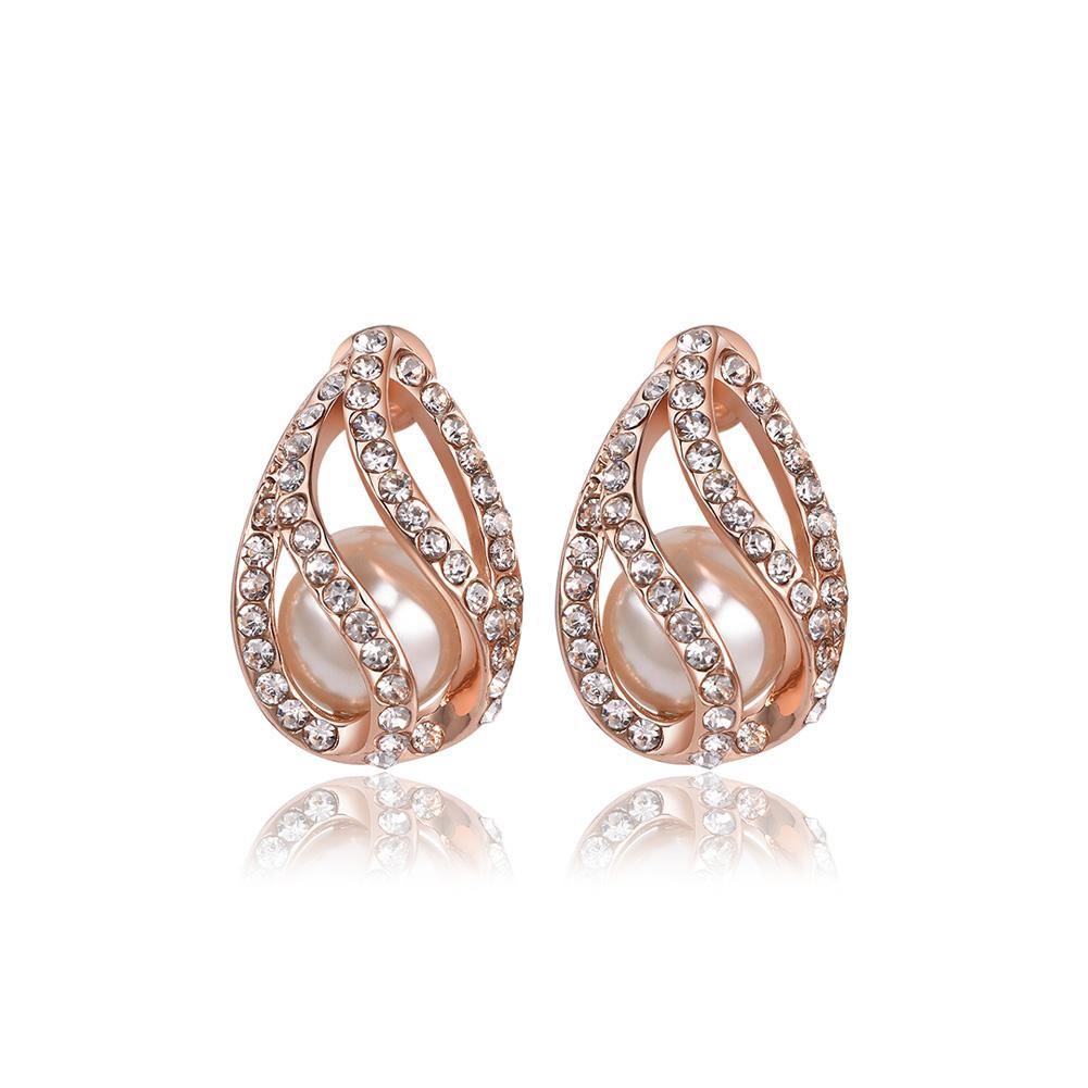 Fashion and Elegant Plated Rose Gold Water Drop-shaped Pearl Earrings with Cubic Zircon - Glamorousky