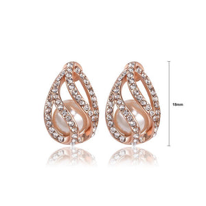 Fashion and Elegant Plated Rose Gold Water Drop-shaped Pearl Earrings with Cubic Zircon - Glamorousky