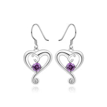 Load image into Gallery viewer, Simple and Romantic Heart-shaped Purple Cubic Zircon Earrings - Glamorousky