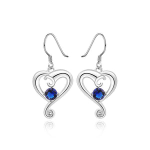 Simple and Romantic Heart-shaped Blue Cubic Zircon Earrings - Glamorousky