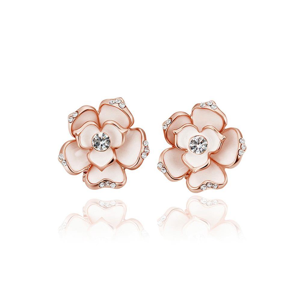 Elegant and Fashion Plated Rose Gold Cubic Zirconia Stud Earrings - Glamorousky