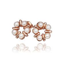 Load image into Gallery viewer, Fashion Elegant Plated Rose Gold Flower Imitation Pearl Stud Earrings - Glamorousky