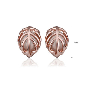 Fashion Simple Plated Rose Gold Hollow Leaf Opal Stud Earrings - Glamorousky