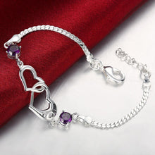Load image into Gallery viewer, Simple and Romantic Double Heart-shaped Purple Cubic Zircon Bracelet - Glamorousky
