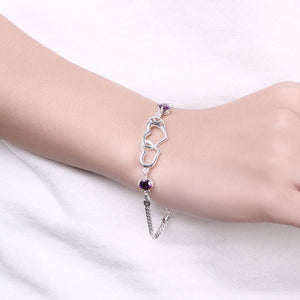Simple and Romantic Double Heart-shaped Purple Cubic Zircon Bracelet - Glamorousky