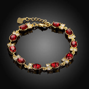 Classic Fashion Plated Gold Geometric Oval Red Cubic Zircon Bracelet - Glamorousky