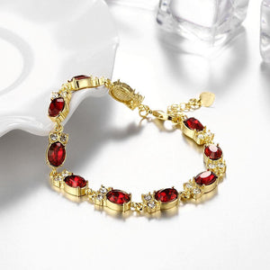 Classic Fashion Plated Gold Geometric Oval Red Cubic Zircon Bracelet - Glamorousky