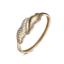 Load image into Gallery viewer, Fashion Elegant Plated Champagne Hollow Leaf Cubic Zircon Bangle - Glamorousky