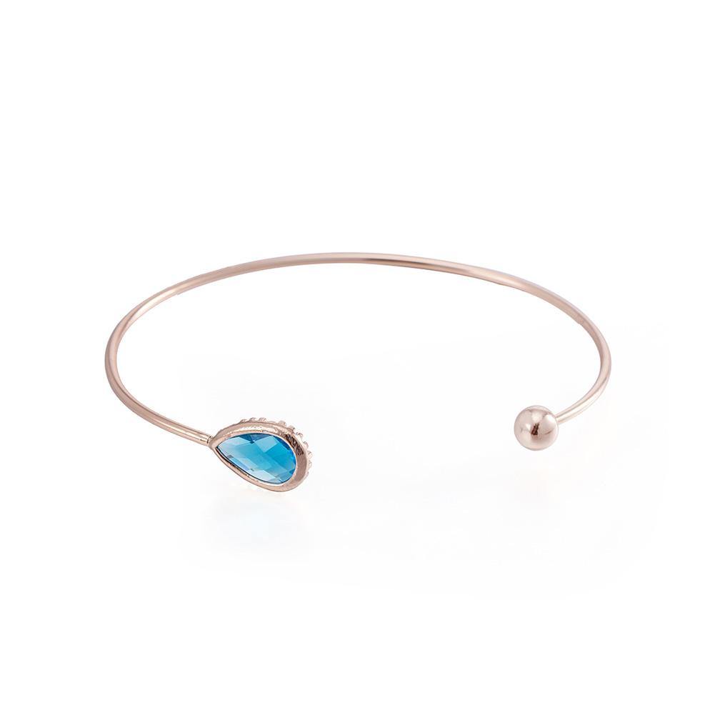 Simple and Fashion Plated Gold Open Bangle with Blue Cubic Zircon - Glamorousky