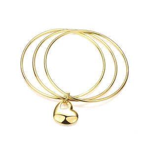 Fashion Simple Plated Gold Heart-shaped Three-layer Bangle - Glamorousky