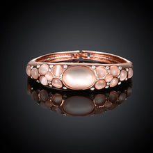Load image into Gallery viewer, Fashion and Elegant Plated Rose Gold Geometric Bangle with Cubic Zircon and Chrysoberyl Cat Eye Opal - Glamorousky