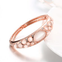 Load image into Gallery viewer, Fashion and Elegant Plated Rose Gold Geometric Bangle with Cubic Zircon and Chrysoberyl Cat Eye Opal - Glamorousky