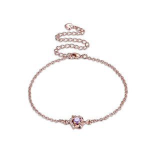 Simple and Fashion Plated Rose Gold Geometric Purple Cubic Zircon Anklet - Glamorousky