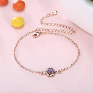 Simple and Fashion Plated Rose Gold Geometric Purple Cubic Zircon Anklet - Glamorousky