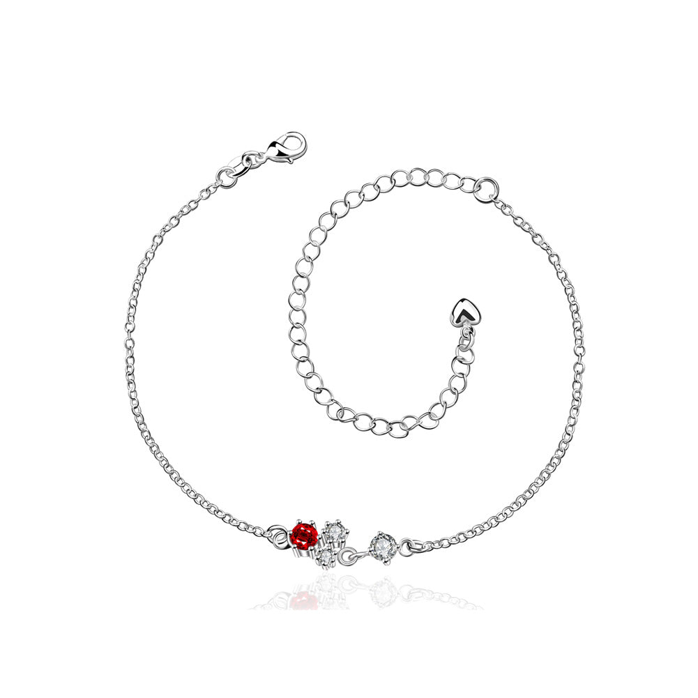 Simple and Fashion Geometric Round Red Cubic Zircon Anklet
