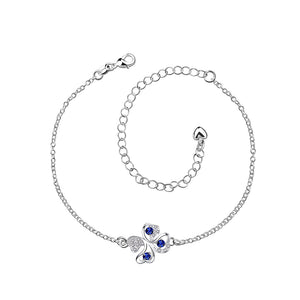 Fashion Lucky Four-leafed Clover Blue Cubic Zircon Anklet