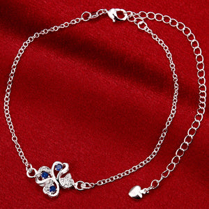 Fashion Lucky Four-leafed Clover Blue Cubic Zircon Anklet