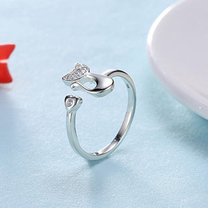 Fashion Romantic Heart-shaped Cat Cubic Zircon Adjustable Ring - Glamorousky