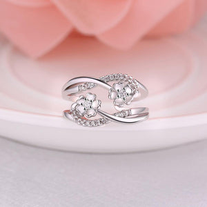Elegant Fashion Double Line Flower Cubic Zircon Opening Adjustable Ring - Glamorousky
