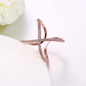 Fashion Creative Plated Rose Gold Butterfly Cubic Zircon Adjustable Open Ring - Glamorousky