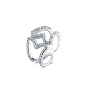 Simple and Fashion Geometric Cubic Zircon Adjustable Ring - Glamorousky
