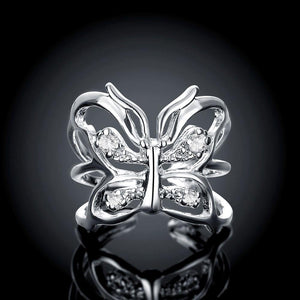 Elegant Butterfly Cubic Zircon Adjustable Split Ring - Glamorousky