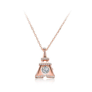 925 Sterling Silver Plated Rose Gold Fashion Eiffel Tower Pendant with Cubic Zircon and Necklace - Glamorousky