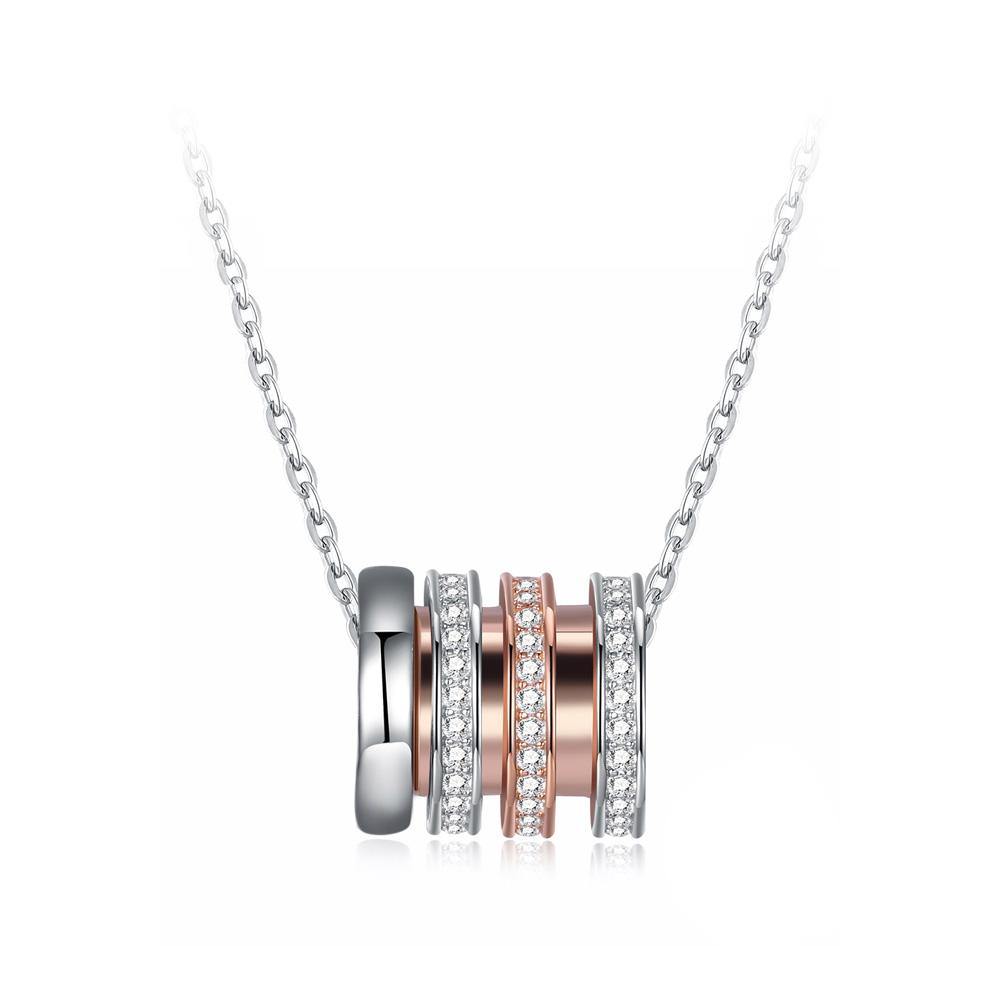 925 Sterling Silver Plated Rose Gold Simple Geometric Cylindrical Cubic Zircon Pendant with Necklace - Glamorousky