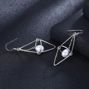 925 Sterling Silver Simple Fashion Geometric Pearl Earrings - Glamorousky