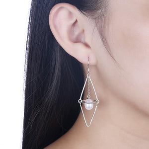 925 Sterling Silver Simple Fashion Geometric Pearl Earrings - Glamorousky
