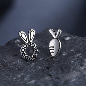 925 Sterling Silver Simple and Cute Rabbit Carrot Cubic Zircon Earrings - Glamorousky