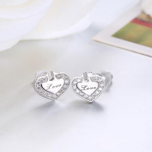 925 Sterling Silver Simple Romantic Heart Shaped Zircon Stud Earrings - Glamorousky