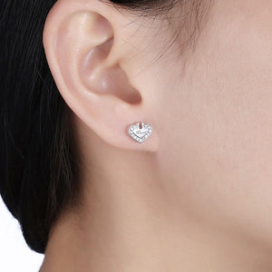 925 Sterling Silver Simple Romantic Heart Shaped Zircon Stud Earrings - Glamorousky