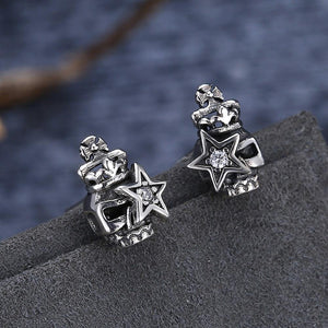 925 Sterling Silver Fashion Star Skull Cubic Zirconia Stud Earrings - Glamorousky