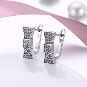 925 Sterling Silver Simple Bright Bow Cubic Zirconia Stud Earrings - Glamorousky