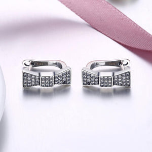 925 Sterling Silver Simple Bright Bow Cubic Zirconia Stud Earrings - Glamorousky