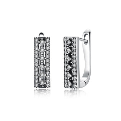 925 Sterling Silver Bright Simple Geometric Rectangular Cubic Zircon Stud Earrings - Glamorousky
