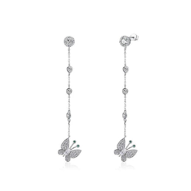 925 Sterling Silver  Simple Elegant Butterfly Tassel Earrings with Cubic Zircon - Glamorousky