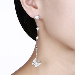 925 Sterling Silver  Simple Elegant Butterfly Tassel Earrings with Cubic Zircon - Glamorousky