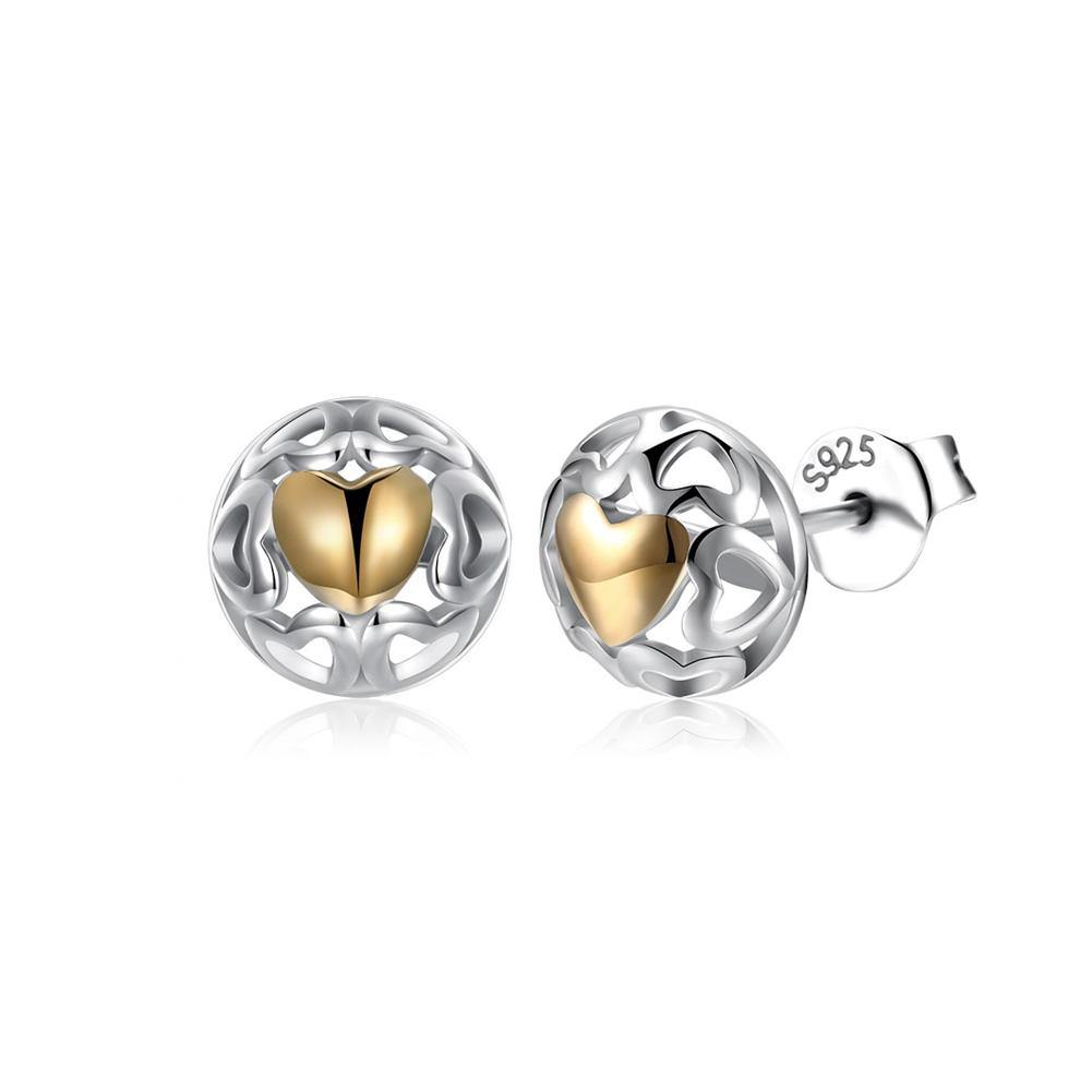 925 Sterling Silver Simple Romantic Heart Shaped Round Stud Earrings - Glamorousky