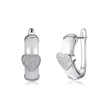Load image into Gallery viewer, 925 Sterling Silver Simple Romantic Heart-shaped White Ceramic Stud Earrings with Cubic Zircon - Glamorousky