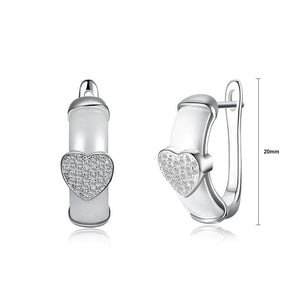 925 Sterling Silver Simple Romantic Heart-shaped White Ceramic Stud Earrings with Cubic Zircon - Glamorousky
