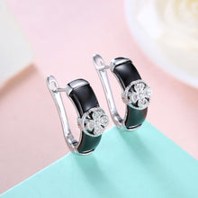 Load image into Gallery viewer, 925 Sterling Silver Fashion Elegant Fou-leafed Clover Black Ceramic Stud Earrings with Cubic Zircon - Glamorousky