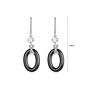 925 Sterling Silver Simple Elegant Geometric Black Ceramic Earrings with Cubic Zircon - Glamorousky