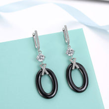 Load image into Gallery viewer, 925 Sterling Silver Simple Elegant Geometric Black Ceramic Earrings with Cubic Zircon - Glamorousky