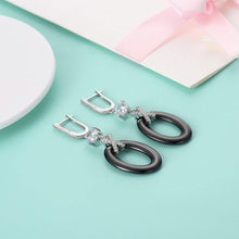 Load image into Gallery viewer, 925 Sterling Silver Simple Elegant Geometric Black Ceramic Earrings with Cubic Zircon - Glamorousky