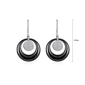 925 Sterling Silver Elegant Fashion Geometric Round Black Ceramic Earrings with Cubic Zircon - Glamorousky