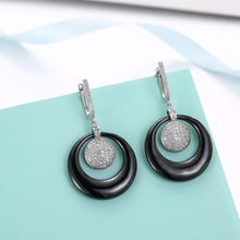 Load image into Gallery viewer, 925 Sterling Silver Elegant Fashion Geometric Round Black Ceramic Earrings with Cubic Zircon - Glamorousky