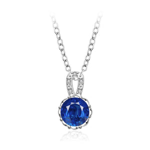 Fashion Elegant Geometric Round Blue Cubic Zircon Pendant with Necklace - Glamorousky