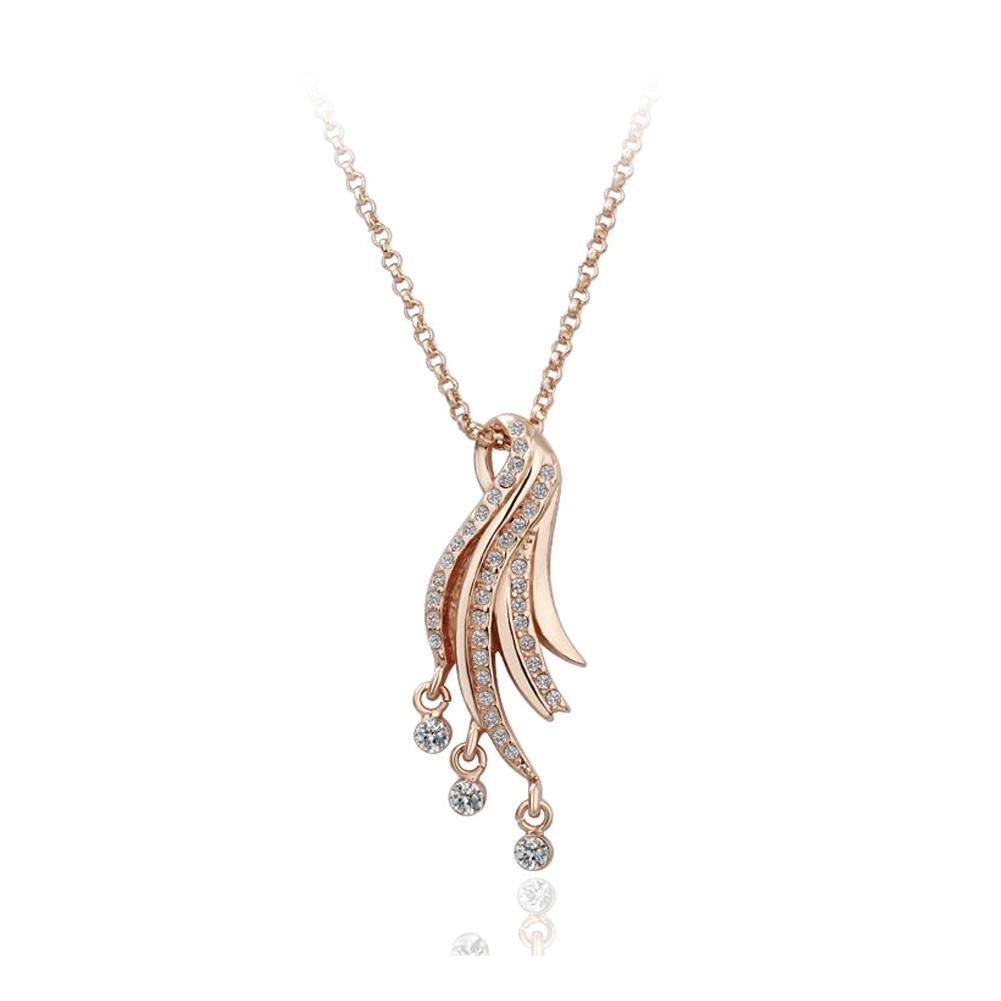 Fashion Plated Rose Gold Wing Pendant with Cubic Zircon and Necklace - Glamorousky